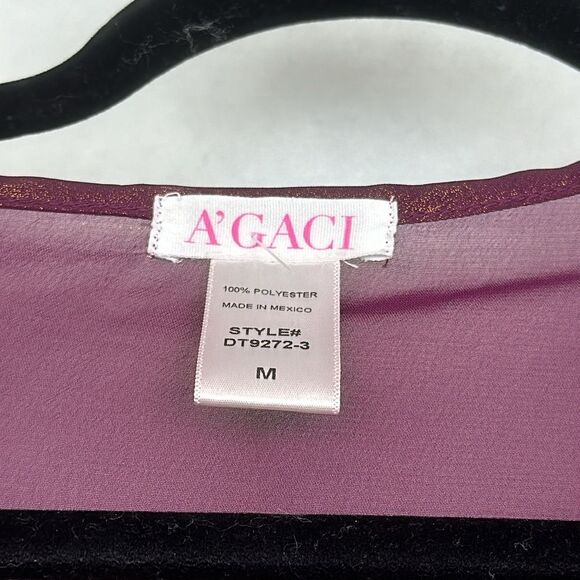 Burgundy Sheer Wrap Top Sz M Tiered Statements Sleeves elastic cuffs - Picture 9 of 11